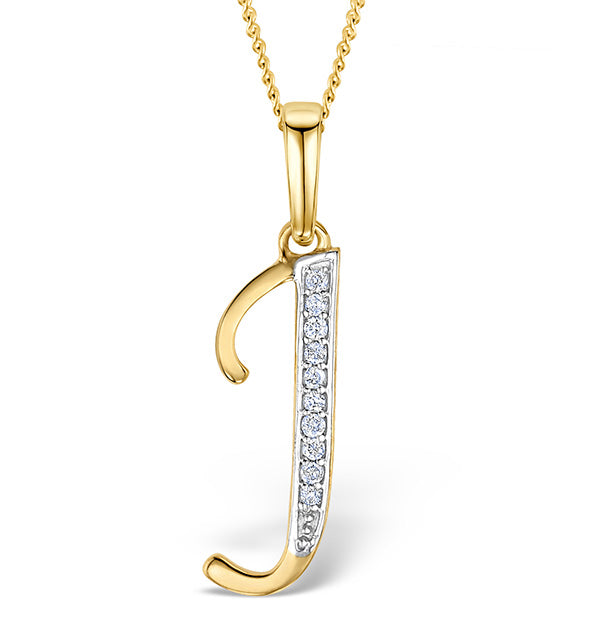Initial 'J' 0.05ct Lab Diamond Pendant Necklace in 18K Gold Vermeil