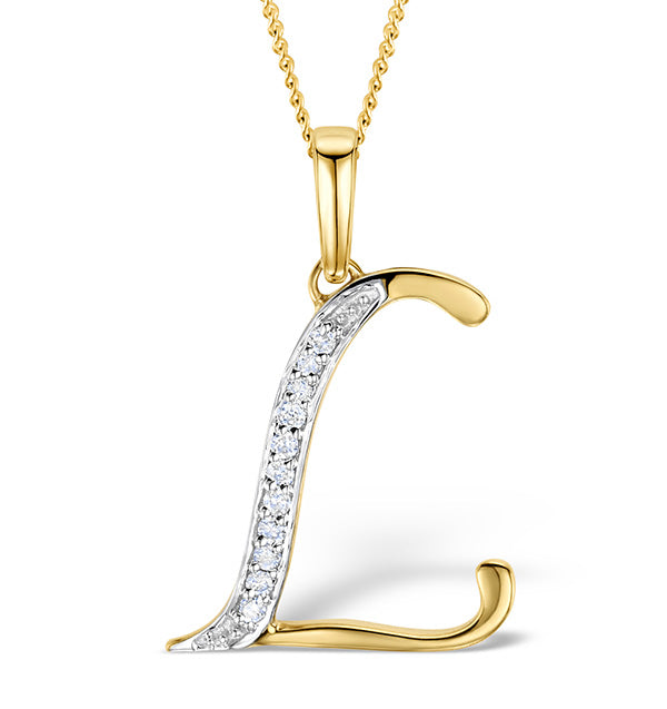 Initial 'L' 0.05ct Lab Diamond Pendant Necklace in 18K Gold Vermeil