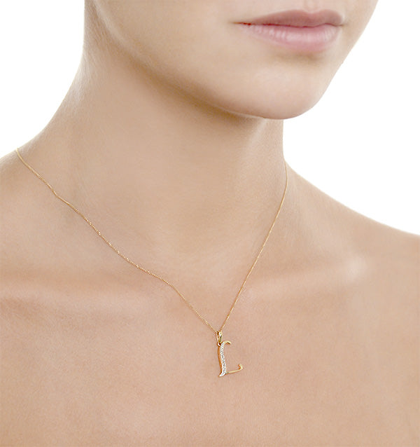 Initial 'L' 0.05ct Lab Diamond Pendant Necklace in 18K Gold Vermeil