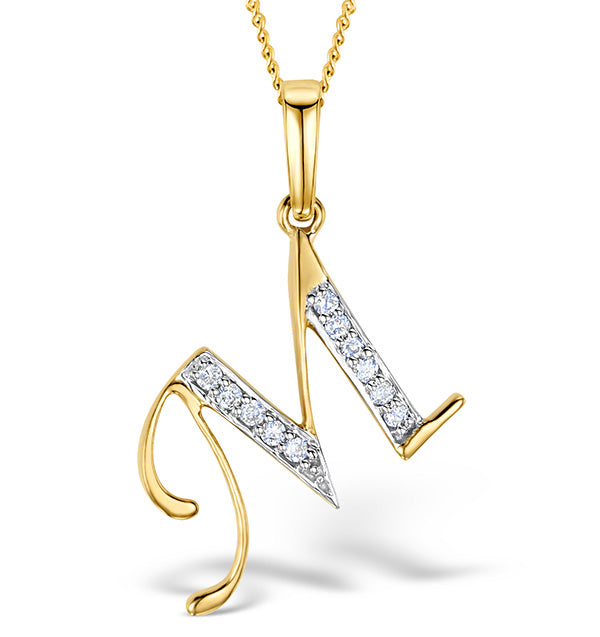 Initial 'M' 0.05ct Lab Diamond Pendant Necklace in 18K Gold Vermeil