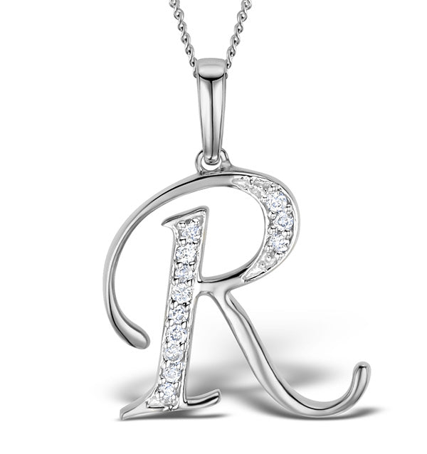 925 Lab Initial R Necklace 0.05ct
