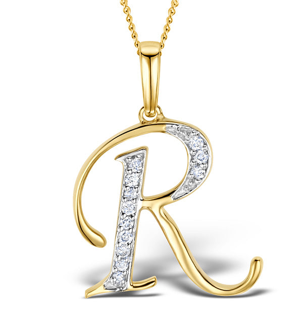 Initial 'R' 0.05ct Lab Diamond Pendant Necklace in 18K Gold Vermeil