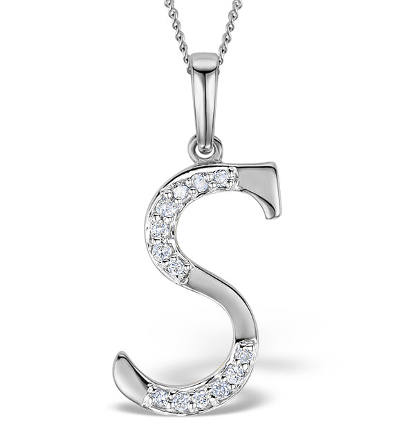 925 Silver Lab Diamond Initial 'S' Necklace 0.05ct