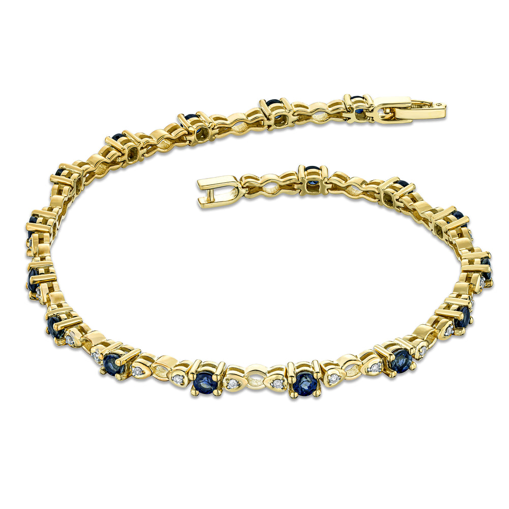 9K Gold Diamond and Sapphire Claw Set Link Bracelet