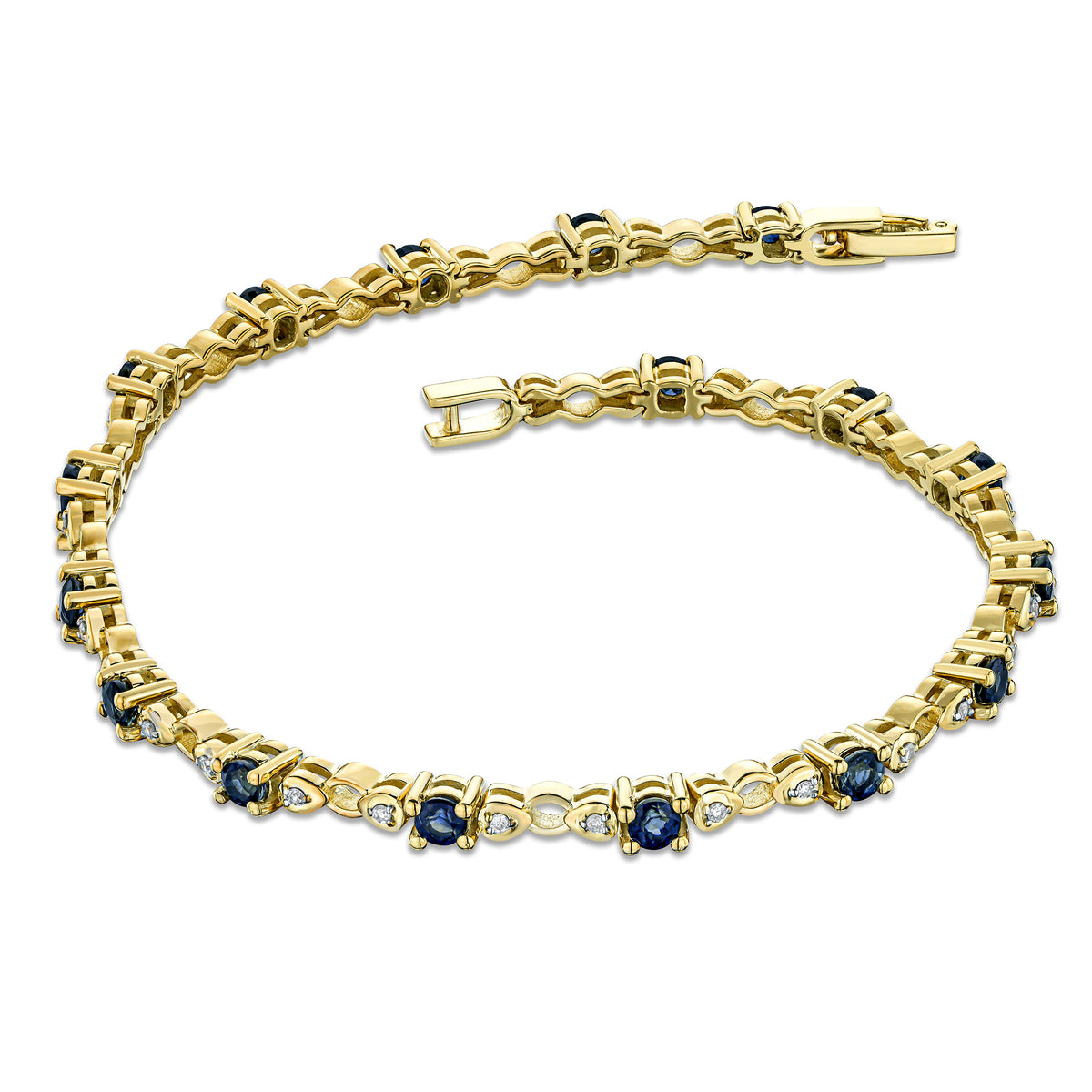 9K Gold Diamond and Sapphire Claw Set Link Bracelet