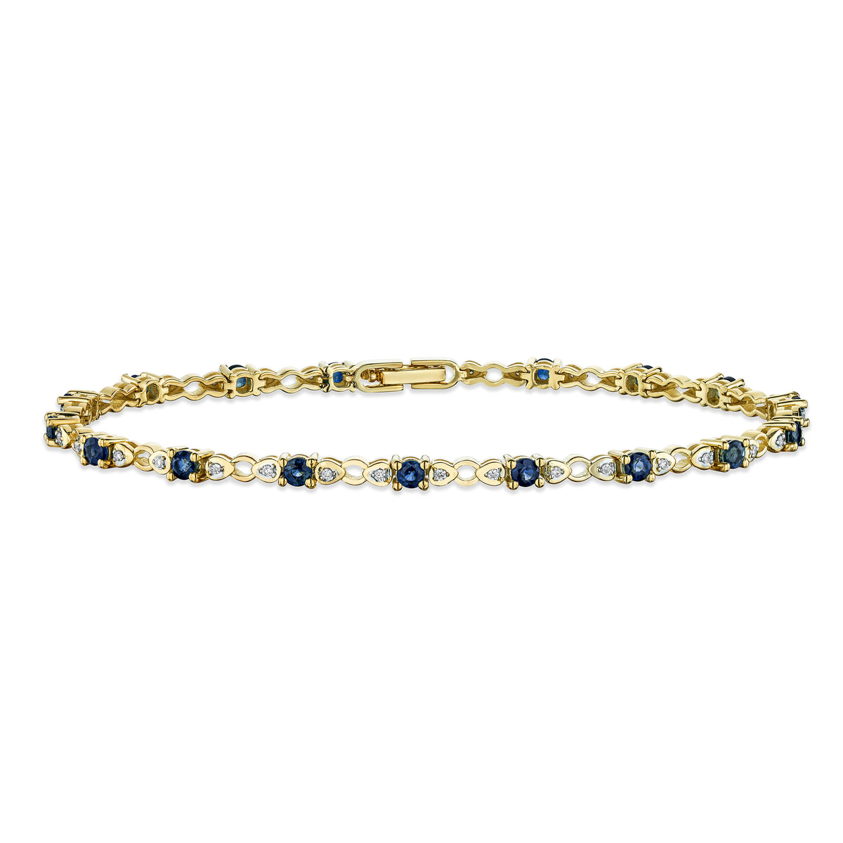 9K Gold Diamond and Sapphire Claw Set Link Bracelet