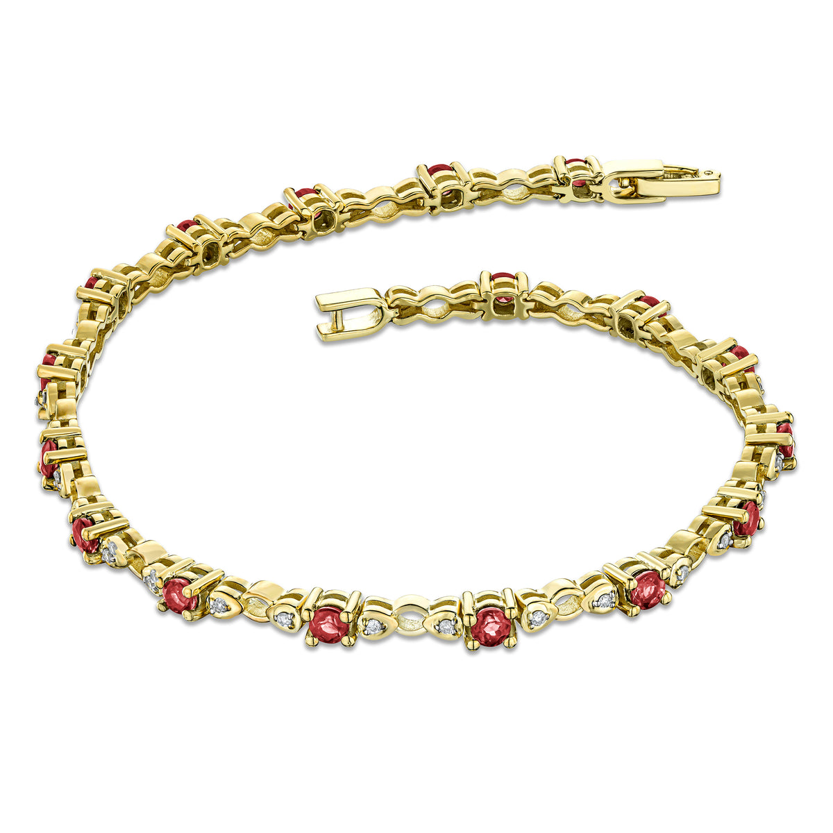 9K Gold Diamond and Ruby Claw Set Link Bracelet