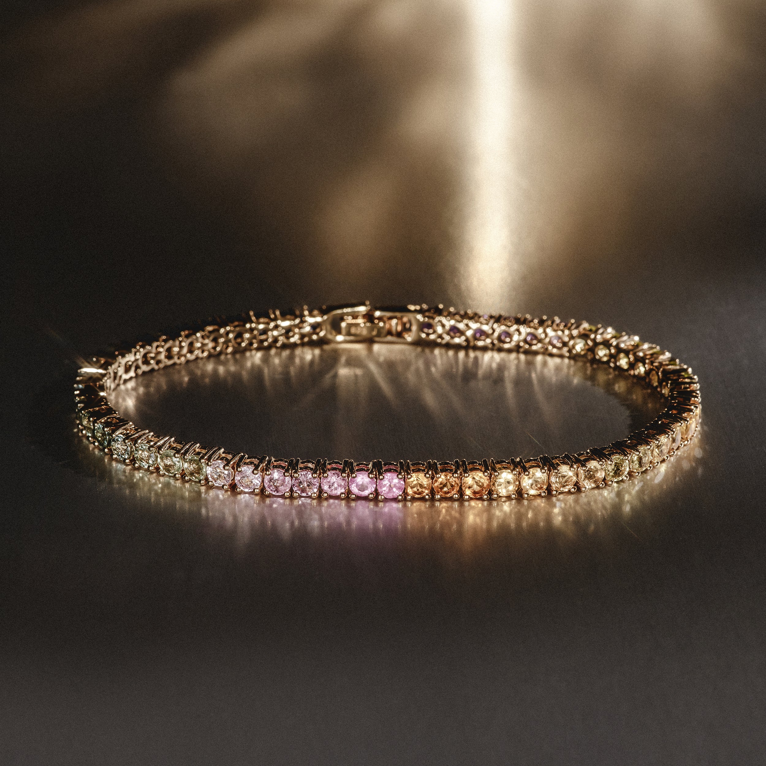 Mens Rainbow Gem Stones Bracelet 10ct Set in 9K Yellow Gold