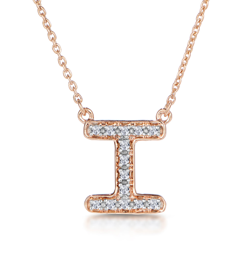 Initial 'I' Necklace Diamond Encrusted Pave Set in 9K Rose Gold