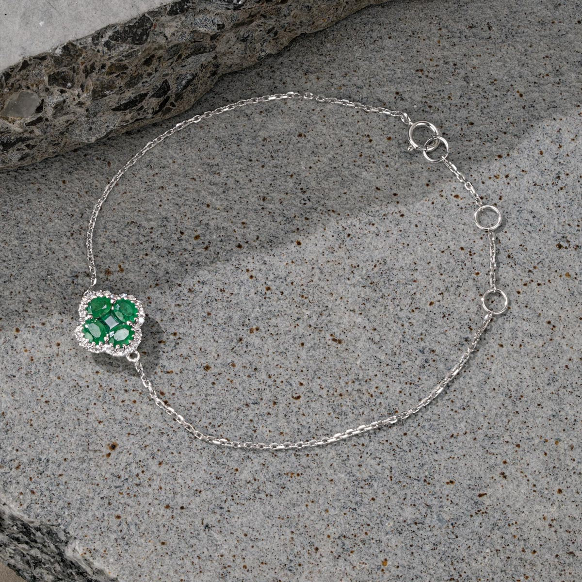 Alegria 1.01ct Emerald and Lab Diamond Bracelet in 9K White Gold