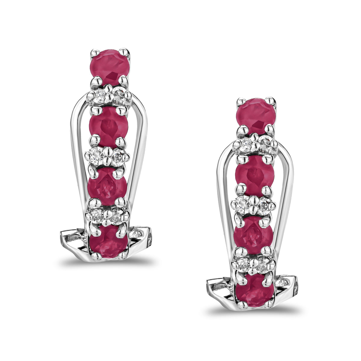 Ruby 1.30CT And Diamond 9K White Gold Earrings