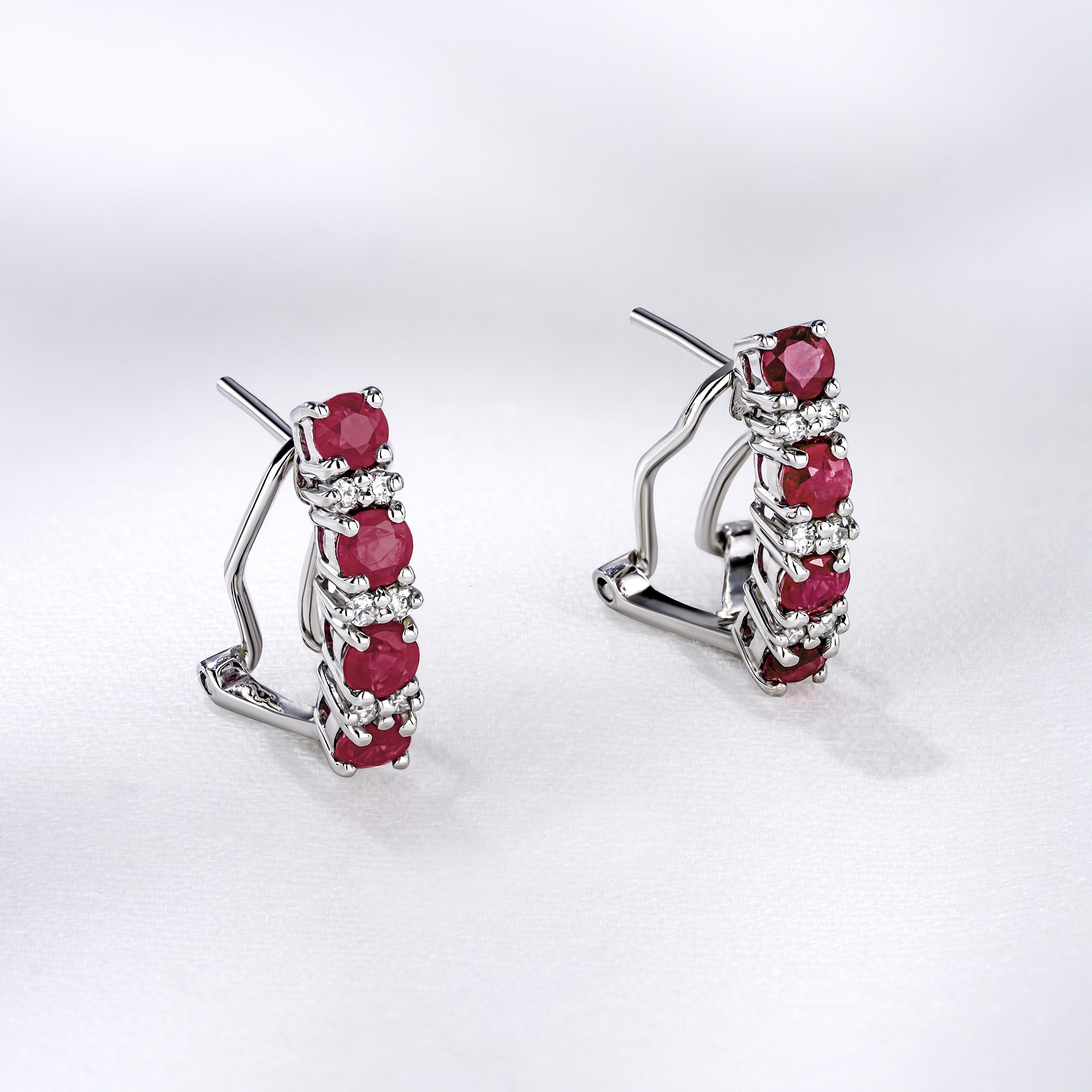 Ruby 1.30CT And Diamond 9K White Gold Earrings