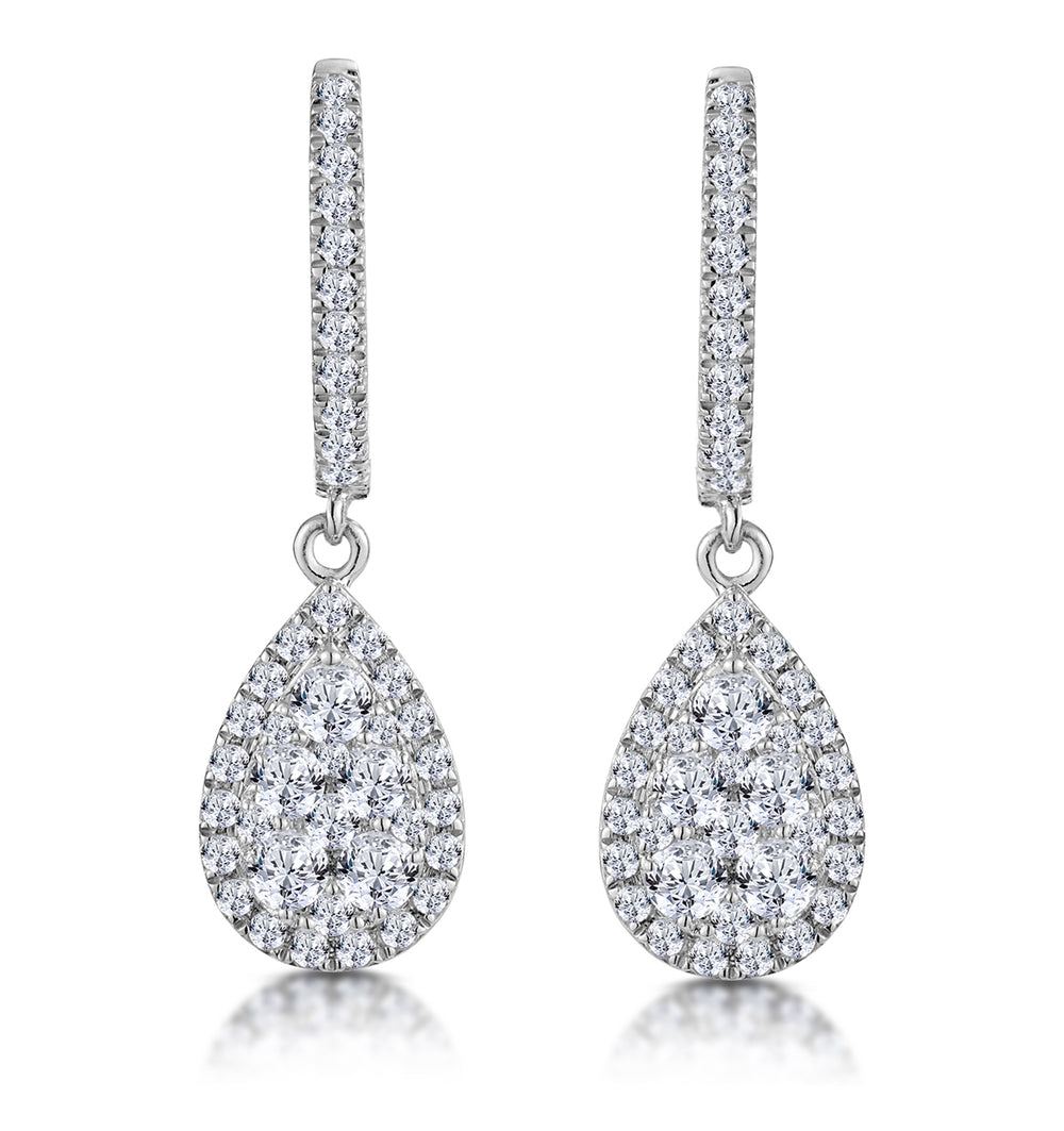 Lab Diamond Pear Cluster Earrings Pave 1ct Set in 9K White Gold