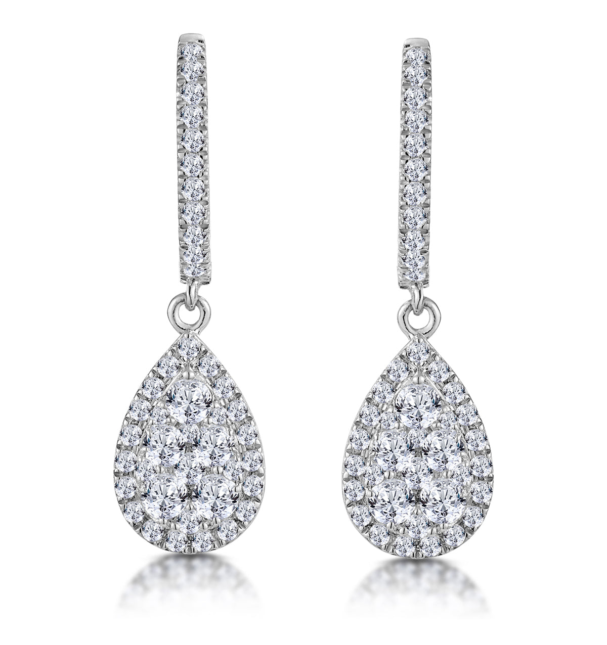 Lab Diamond Pear Cluster Earrings Pave 1ct Set in 9K White Gold