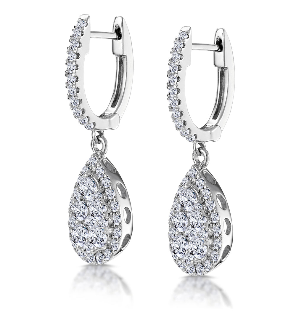 Lab Diamond Pear Cluster Earrings Pave 1ct Set in 9K White Gold
