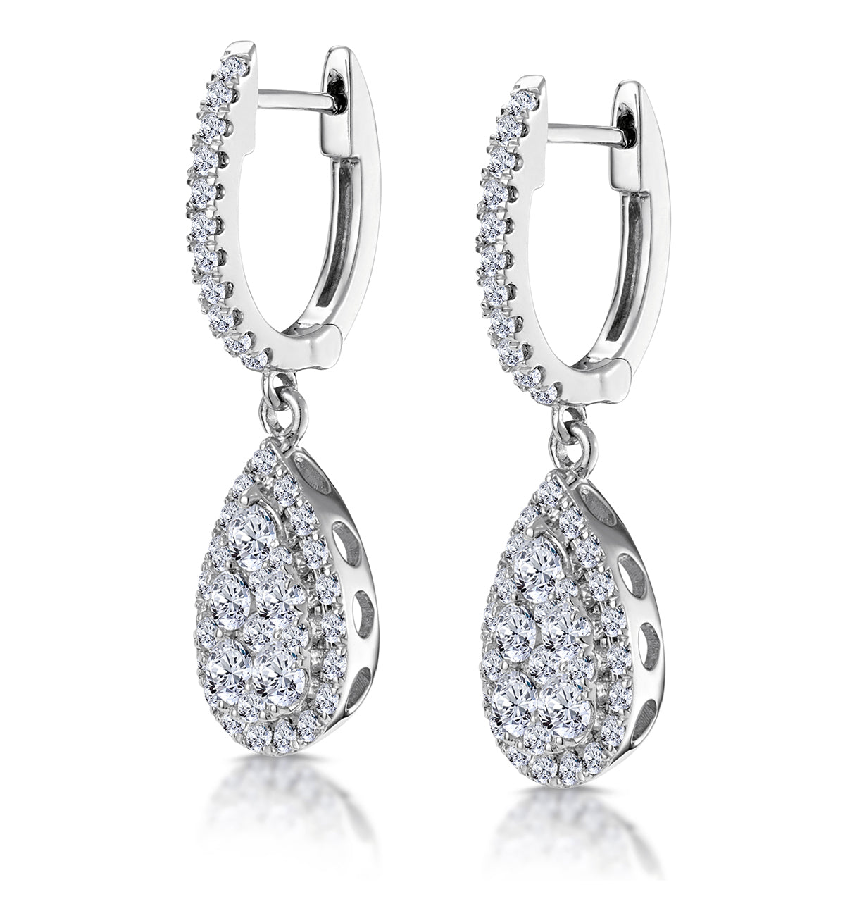 Lab Diamond Pear Cluster Earrings Pave 1ct Set in 9K White Gold