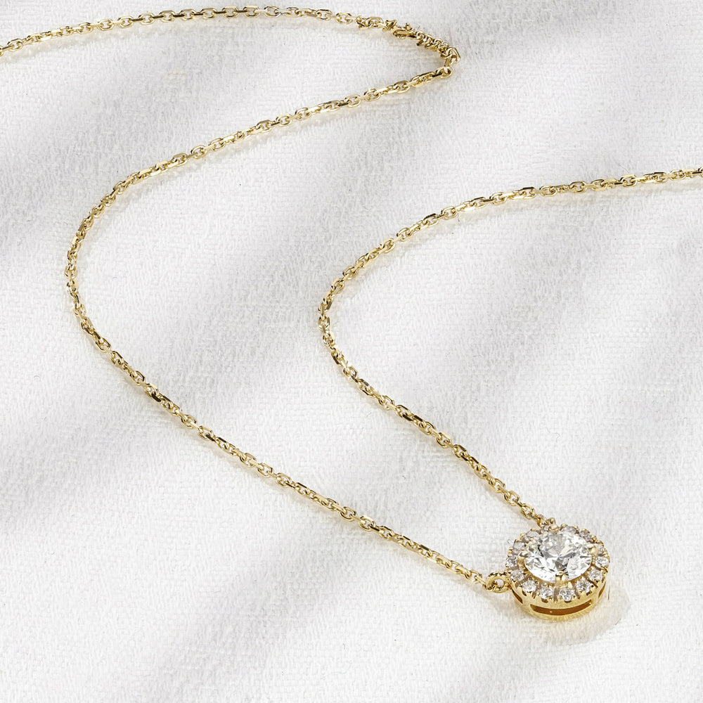Lumia Lab Diamond Halo Necklace 0.70ct F/VS in 9K Gold