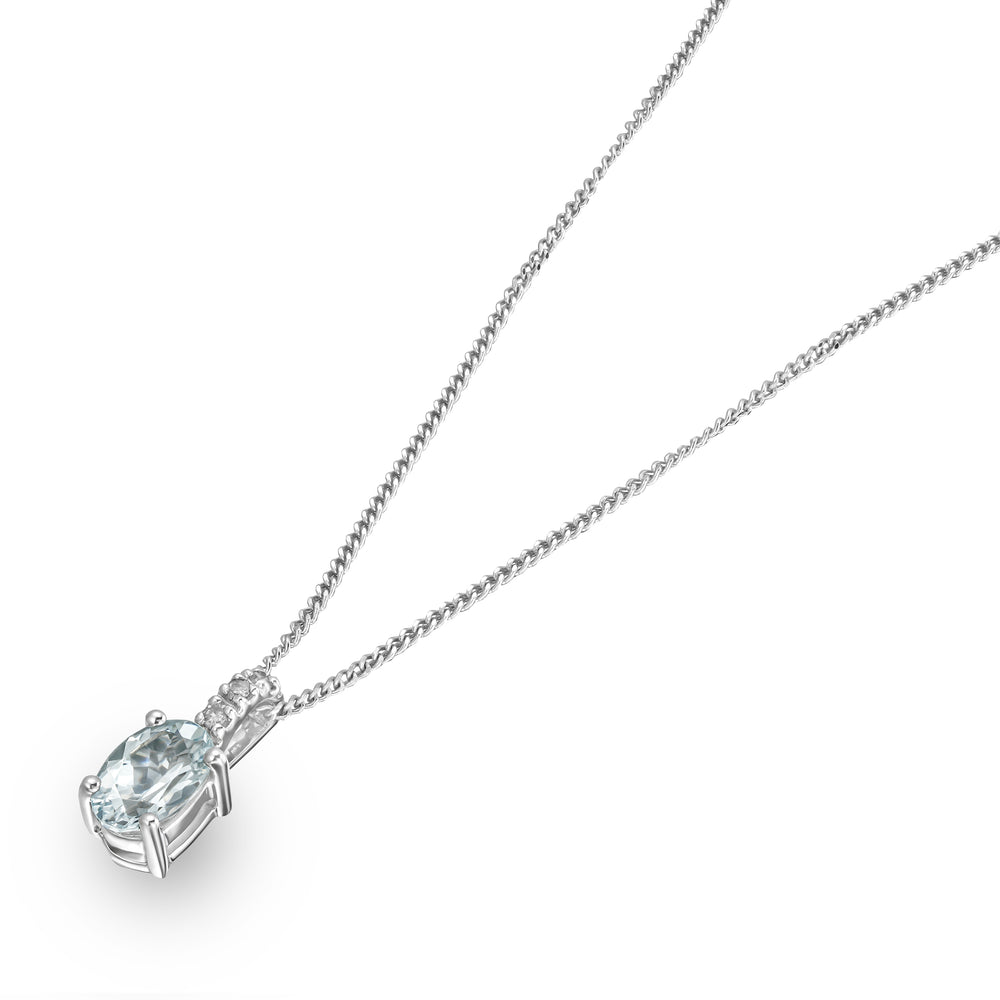Aquamarine 0.34CT And Diamond 9K White Gold Pendant Necklace