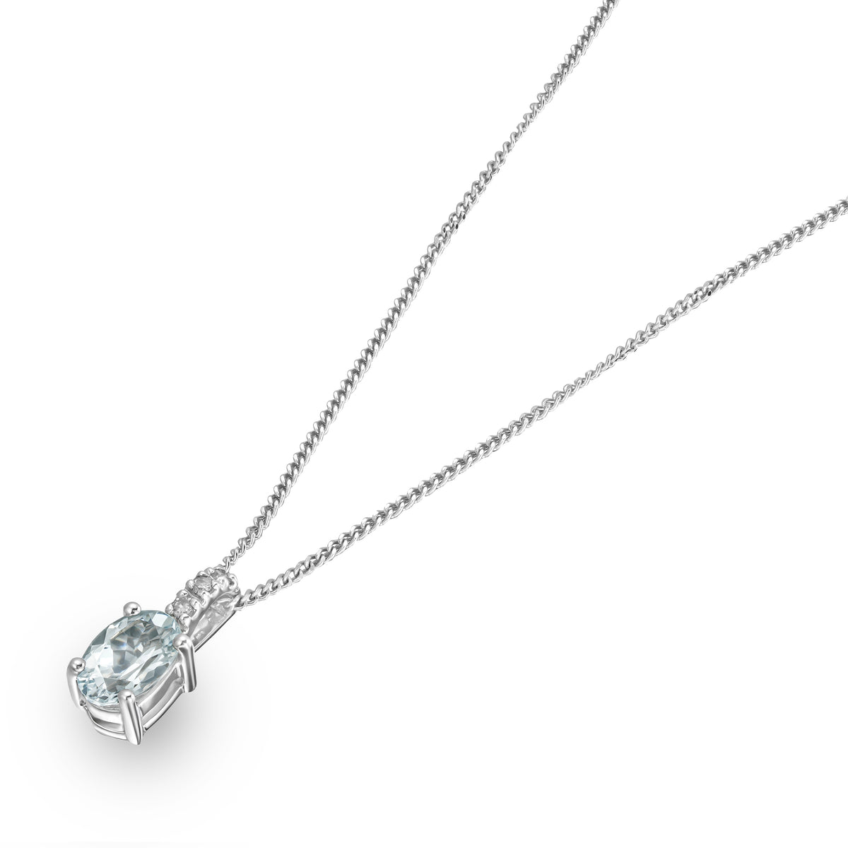 Aquamarine 0.34CT And Diamond 9K White Gold Pendant Necklace