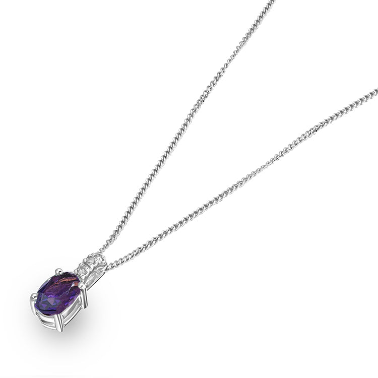 Amethyst 0.34CT And Diamond 9K White Gold Pendant Necklace