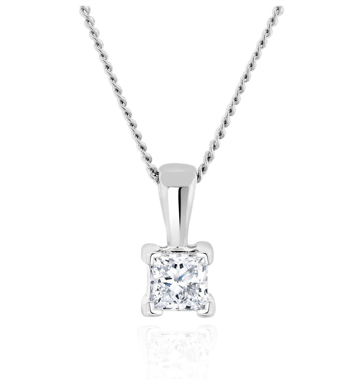 Princess Cut Lab Pendant Necklace 0.15CT 9K White Gold