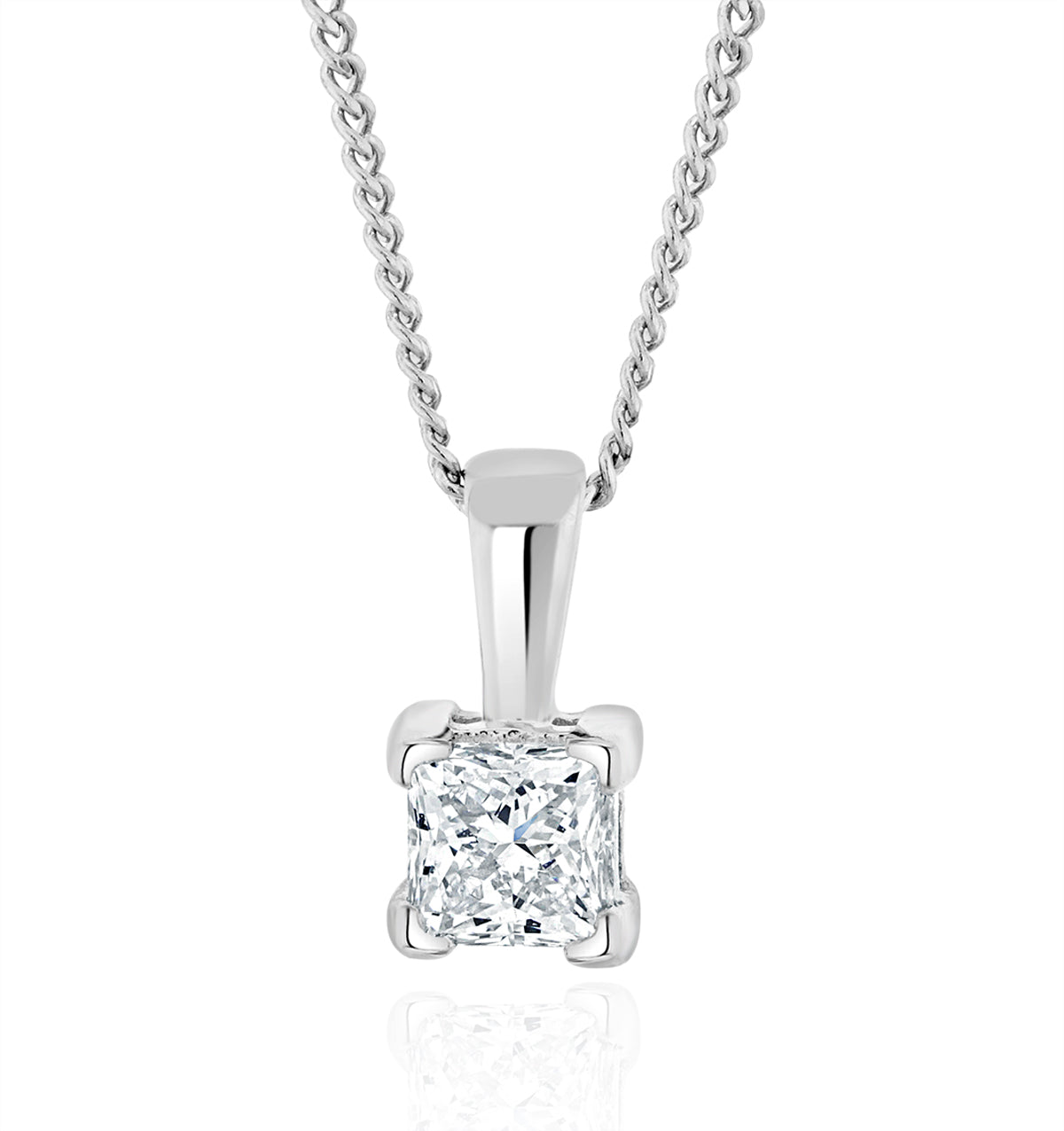 0.25ct Lab Princess Cut Solitaire Necklace 9K White Gold