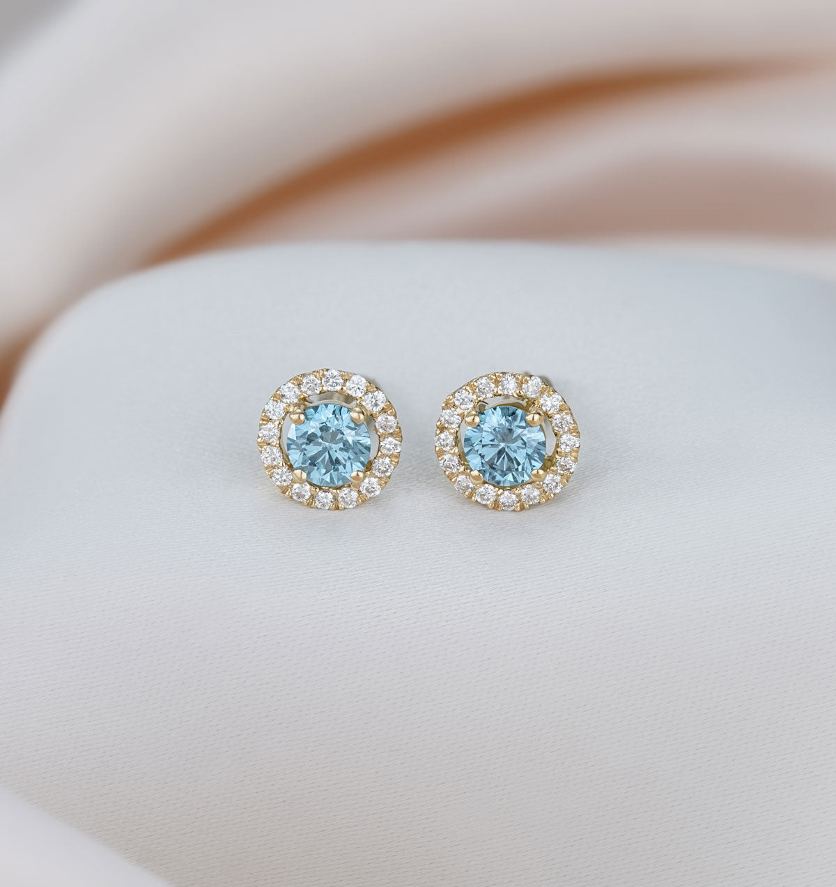 Ella Blue Lab Diamond 1.34ct Halo Earrings in 18K Yellow Gold - Elara Collection