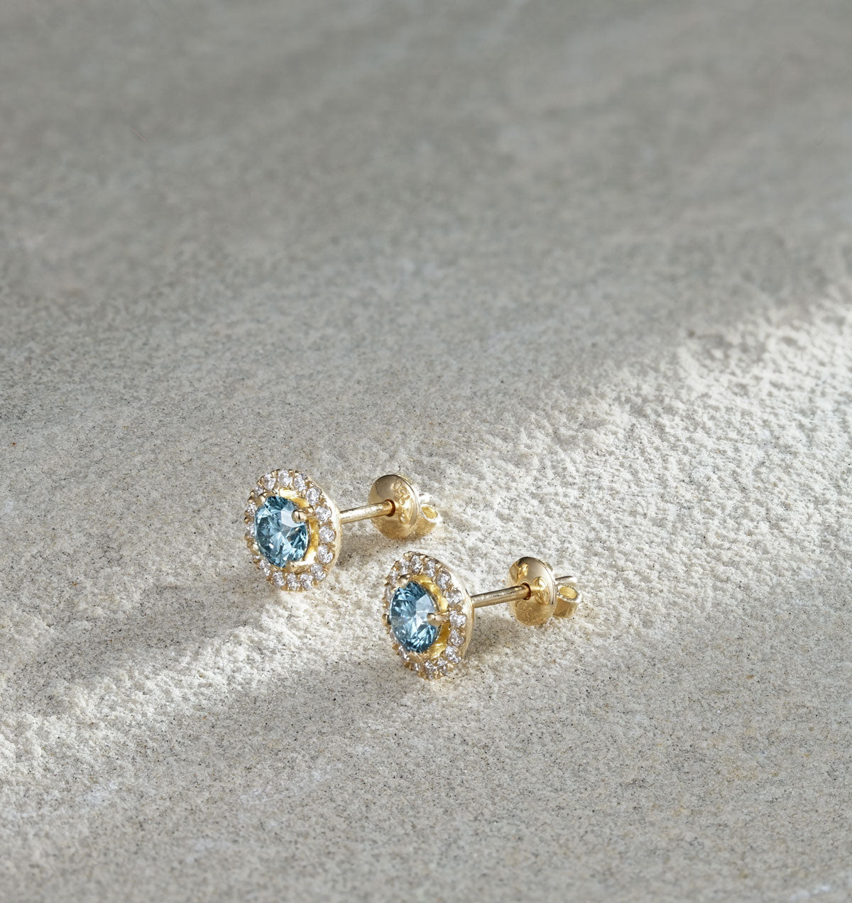 Ella Blue Lab Diamond 1.34ct Halo Earrings in 18K Yellow Gold - Elara Collection