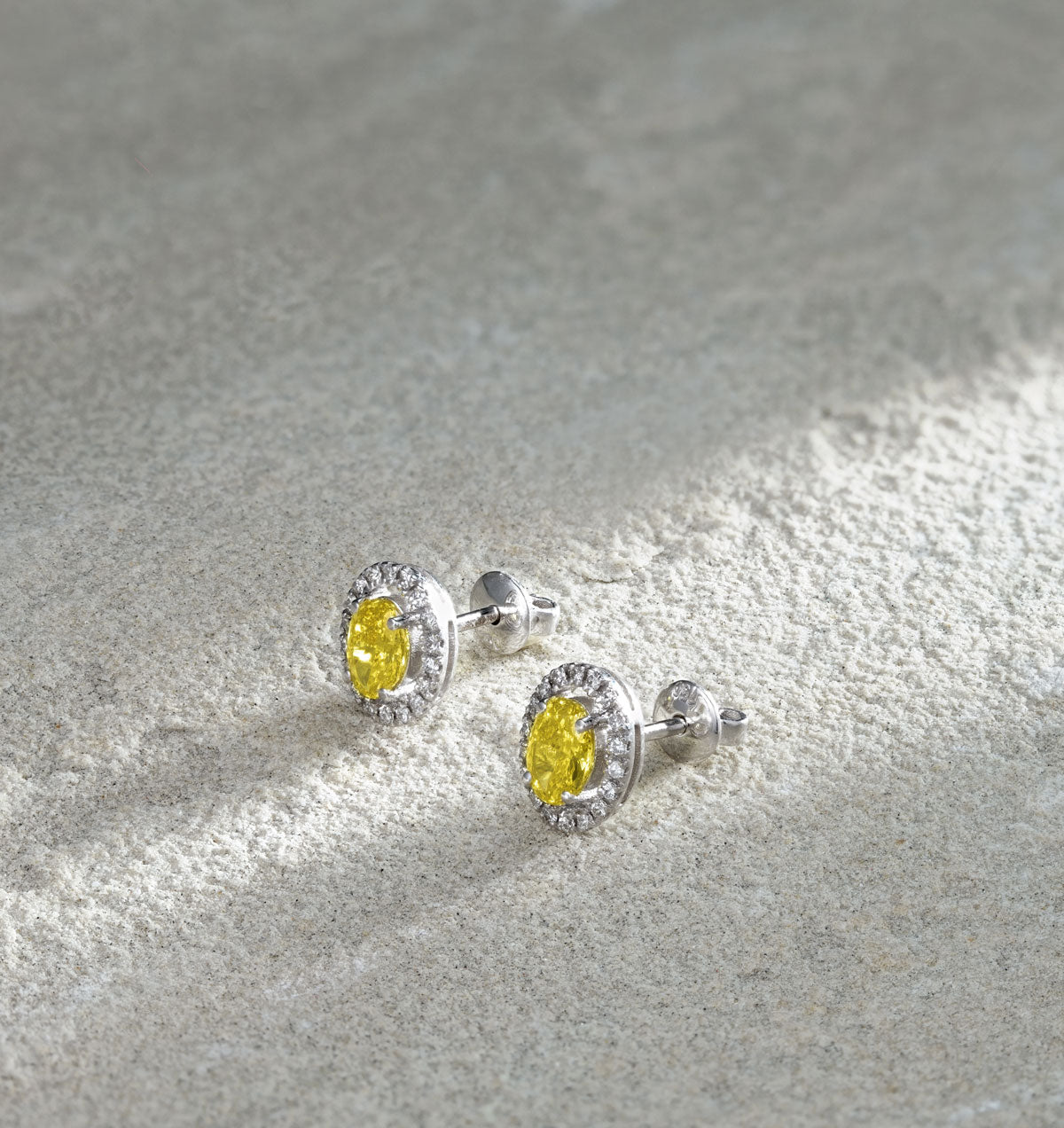 Georgina Yellow Lab Diamond 1.34ct Oval Halo Earrings in 18K White Gold - Elara Collection