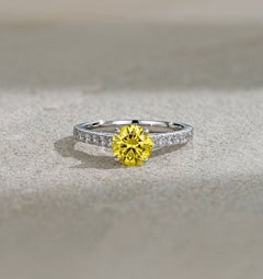 Natalia Yellow Lab Diamond 1.50ct Side Stone Ring in Platinum - Elara Collection