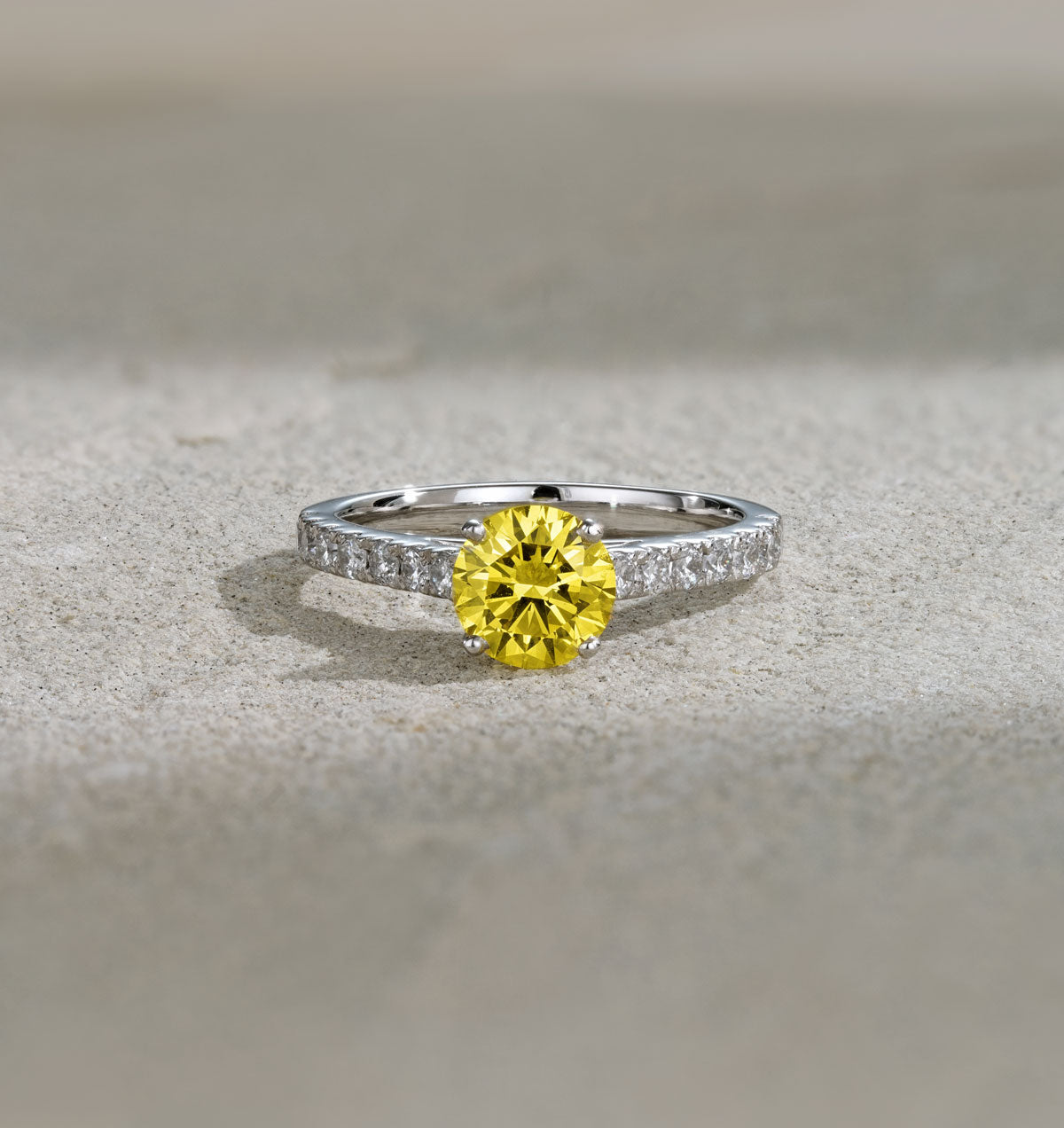 Natalia Yellow Lab Diamond 1.50ct Side Stone Ring in Platinum - Elara Collection