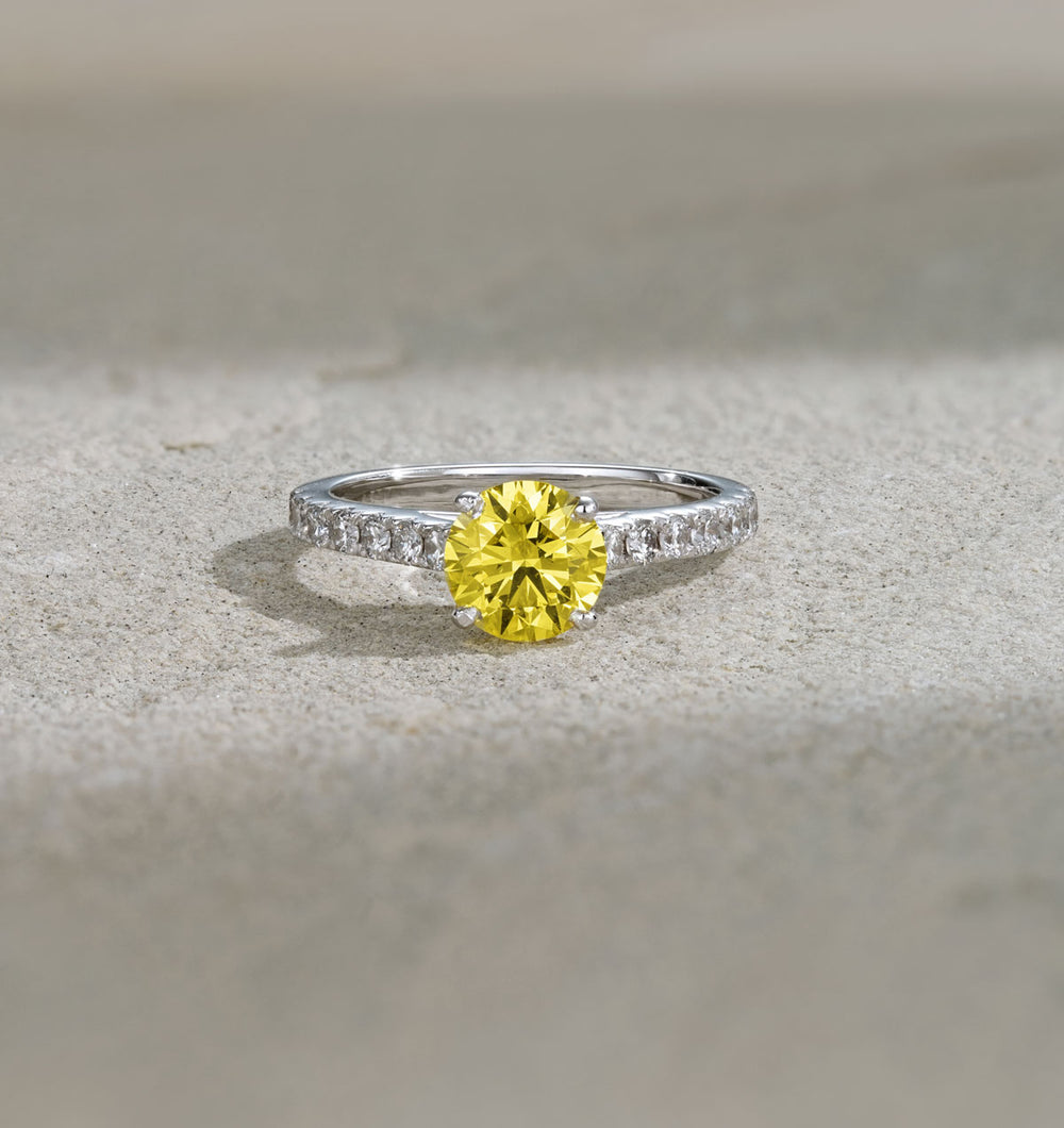 Natalia Yellow Lab Diamond 1.50ct Side Stone Ring in 18K White Gold - Elara Collection