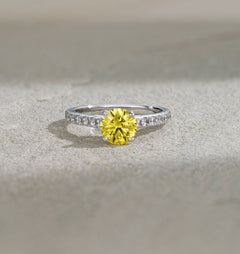 Natalia Yellow Lab Diamond 1.50ct Side Stone Ring in 18K White Gold - Elara Collection