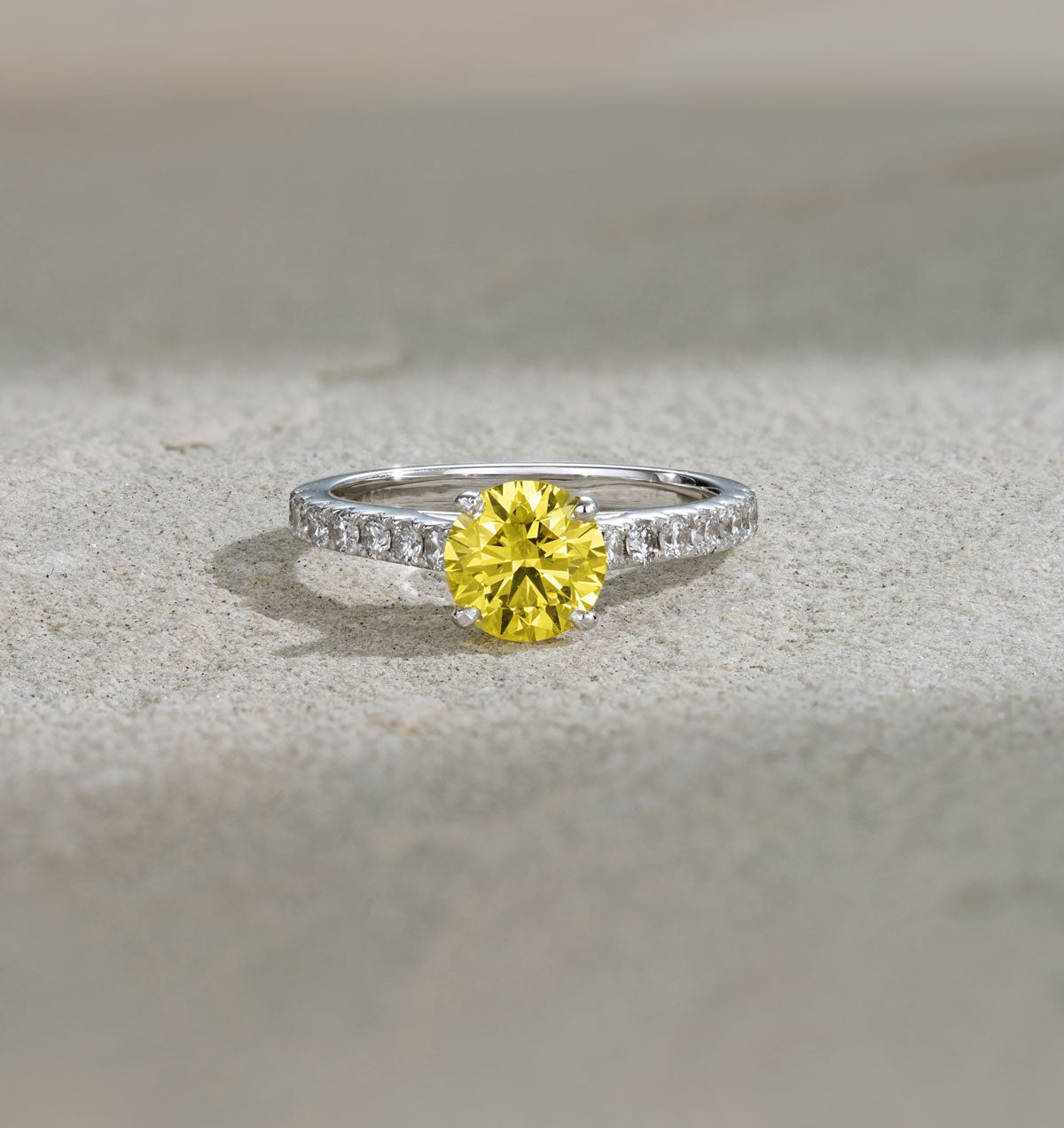 Natalia Yellow Lab Diamond 1.50ct Side Stone Ring in 18K White Gold - Elara Collection