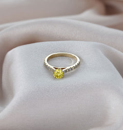 Natalia Yellow Lab Diamond 0.91ct Side Stone Ring in 18K Yellow Gold - Elara Collection