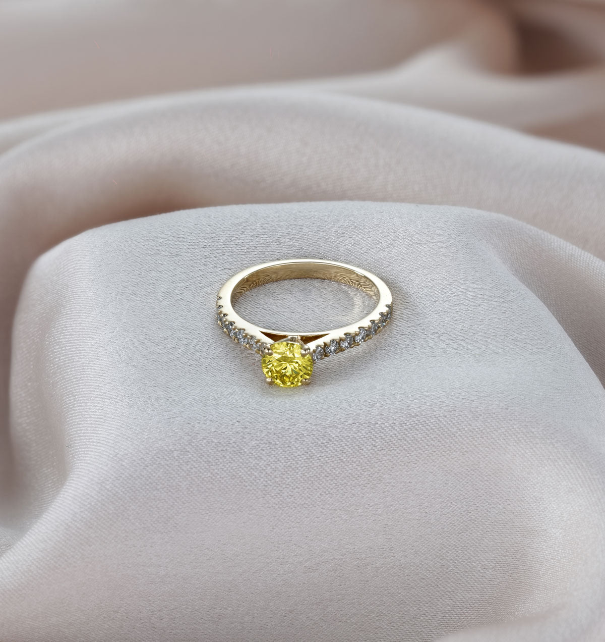 Natalia Yellow Lab Diamond 0.91ct Side Stone Ring in 18K Yellow Gold - Elara Collection