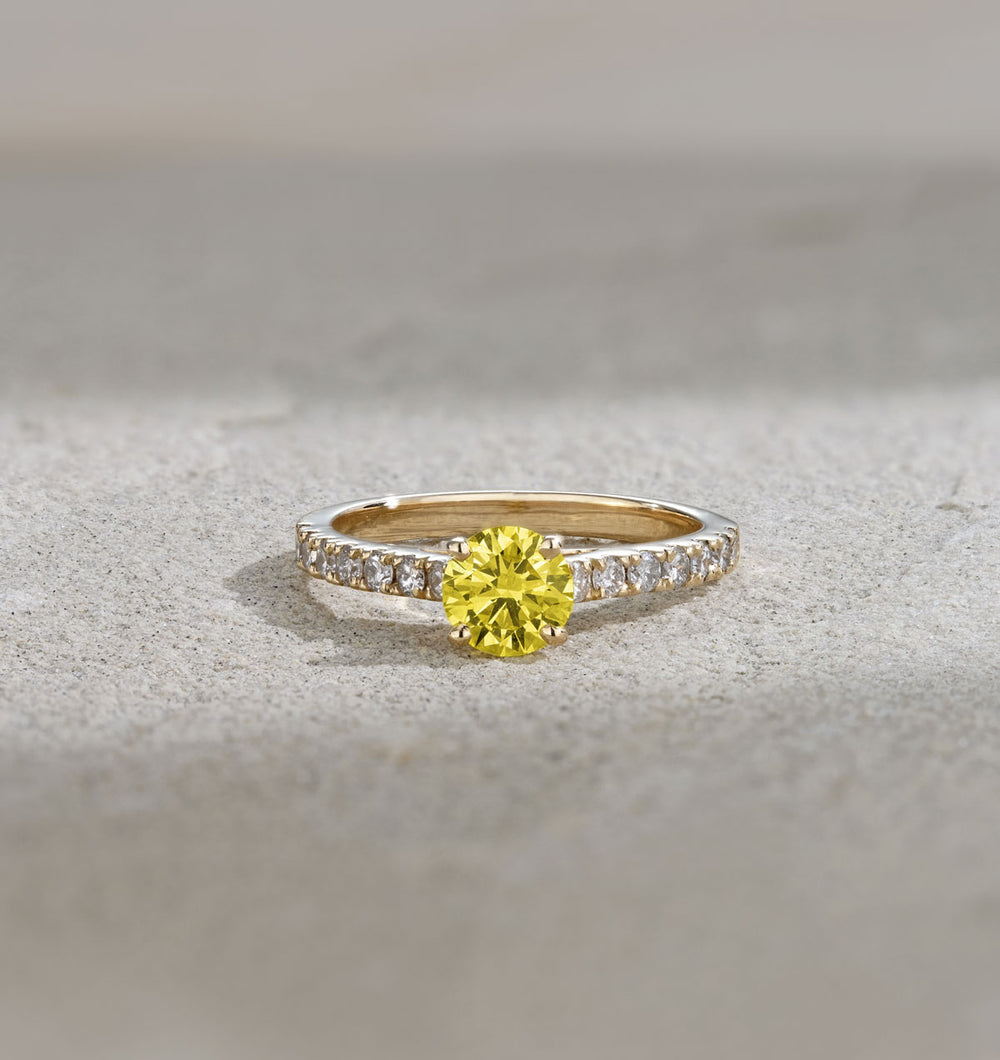 Natalia Yellow Lab Diamond 0.91ct Side Stone Ring in 18K Yellow Gold - Elara Collection