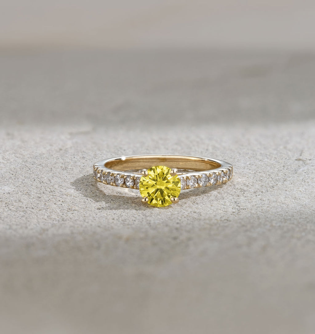 Natalia Yellow Lab Diamond 0.91ct Side Stone Ring in 18K Yellow Gold - Elara Collection