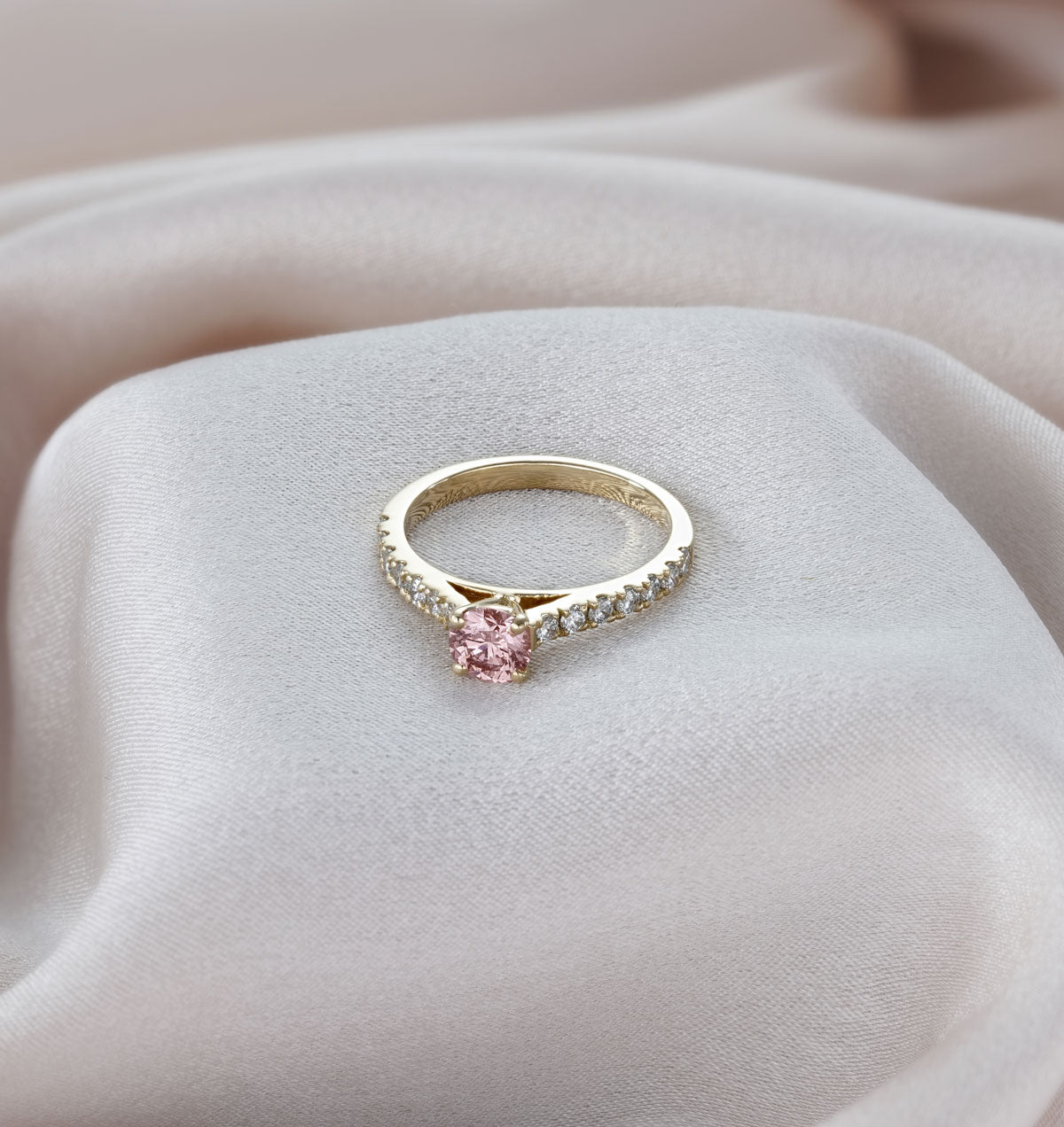 Natalia Pink Lab Diamond 0.91ct Side Stone Ring in 18K Yellow Gold - Elara Collection