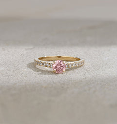 Natalia Pink Lab Diamond 0.91ct Side Stone Ring in 18K Yellow Gold - Elara Collection