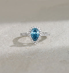 Diana Blue Lab Diamond Pear Halo Ring 1.60ct in Platinum - Elara Collection