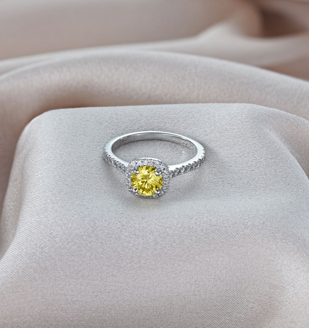 Elizabeth Yellow Lab Diamond 1.70ct Halo Ring in 18K White Gold - Elara Collection