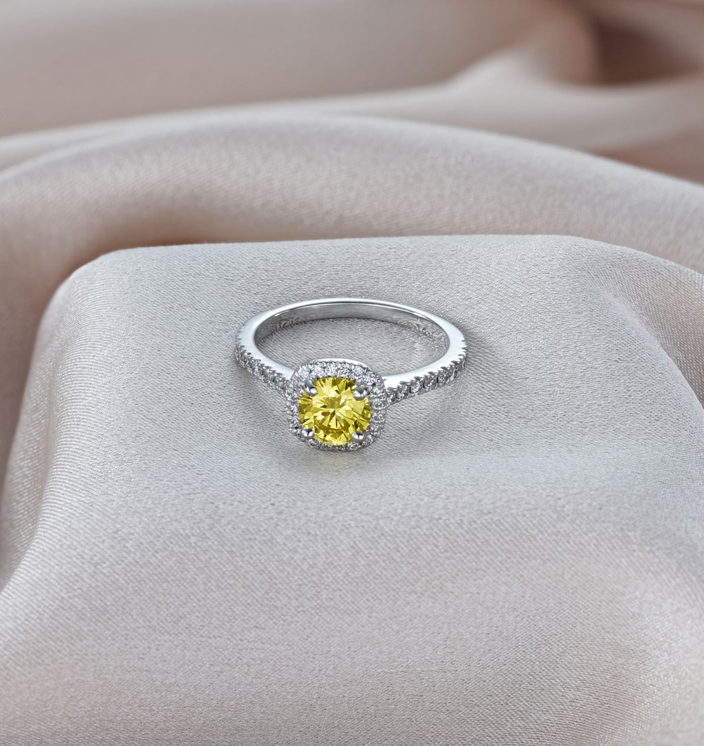 Elizabeth Yellow Lab Diamond 1.70ct Halo Ring in 18K White Gold - Elara Collection