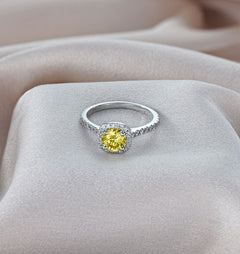 Elizabeth Yellow Lab Diamond 1.70ct Halo Ring in 18K White Gold - Elara Collection