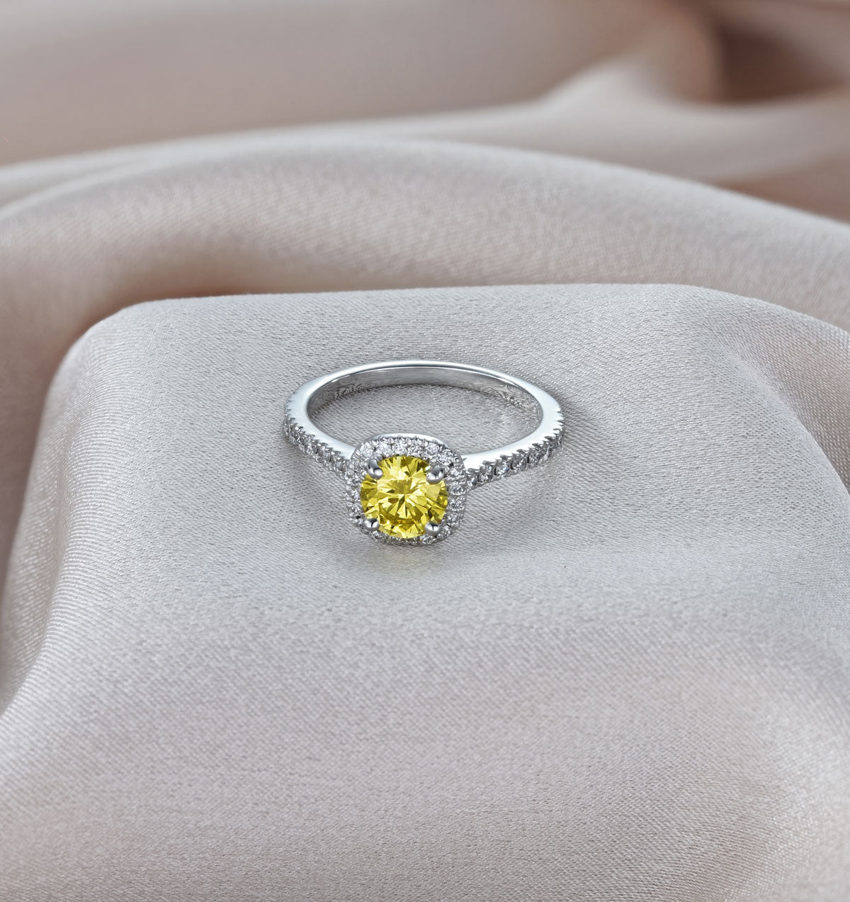 Elizabeth Yellow Lab Diamond 1.70ct Halo Ring in 18K White Gold - Elara Collection