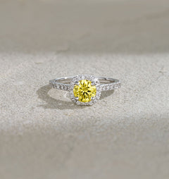 Elizabeth Yellow Lab Diamond 1.70ct Halo Ring in 18K White Gold - Elara Collection