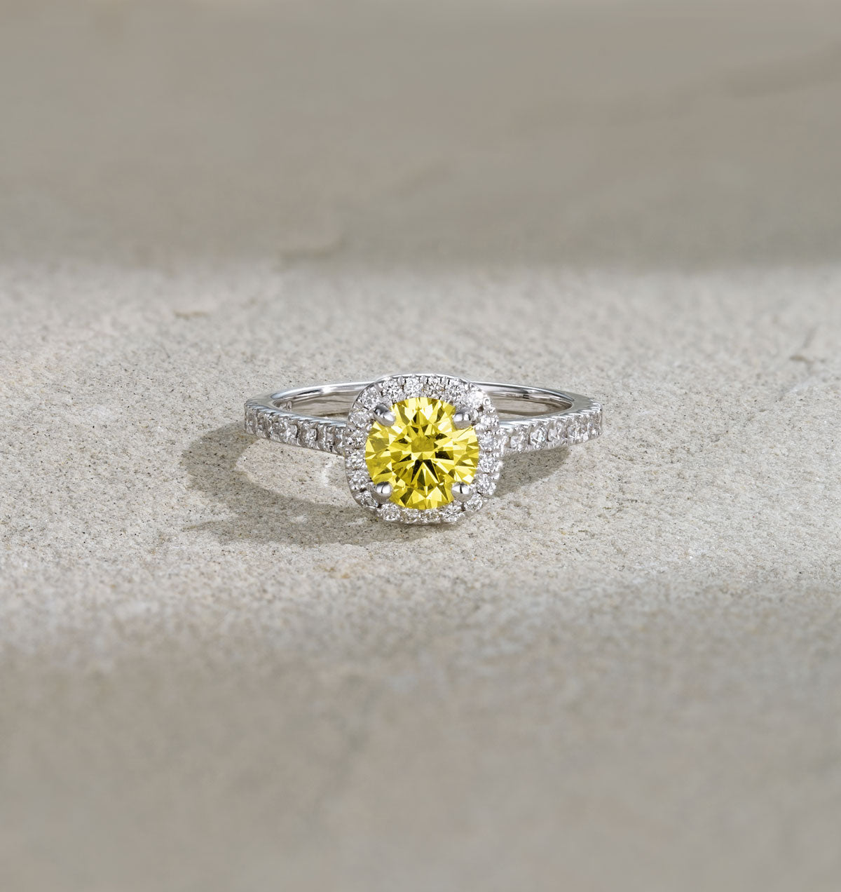 Elizabeth Yellow Lab Diamond 1.70ct Halo Ring in 18K White Gold - Elara Collection