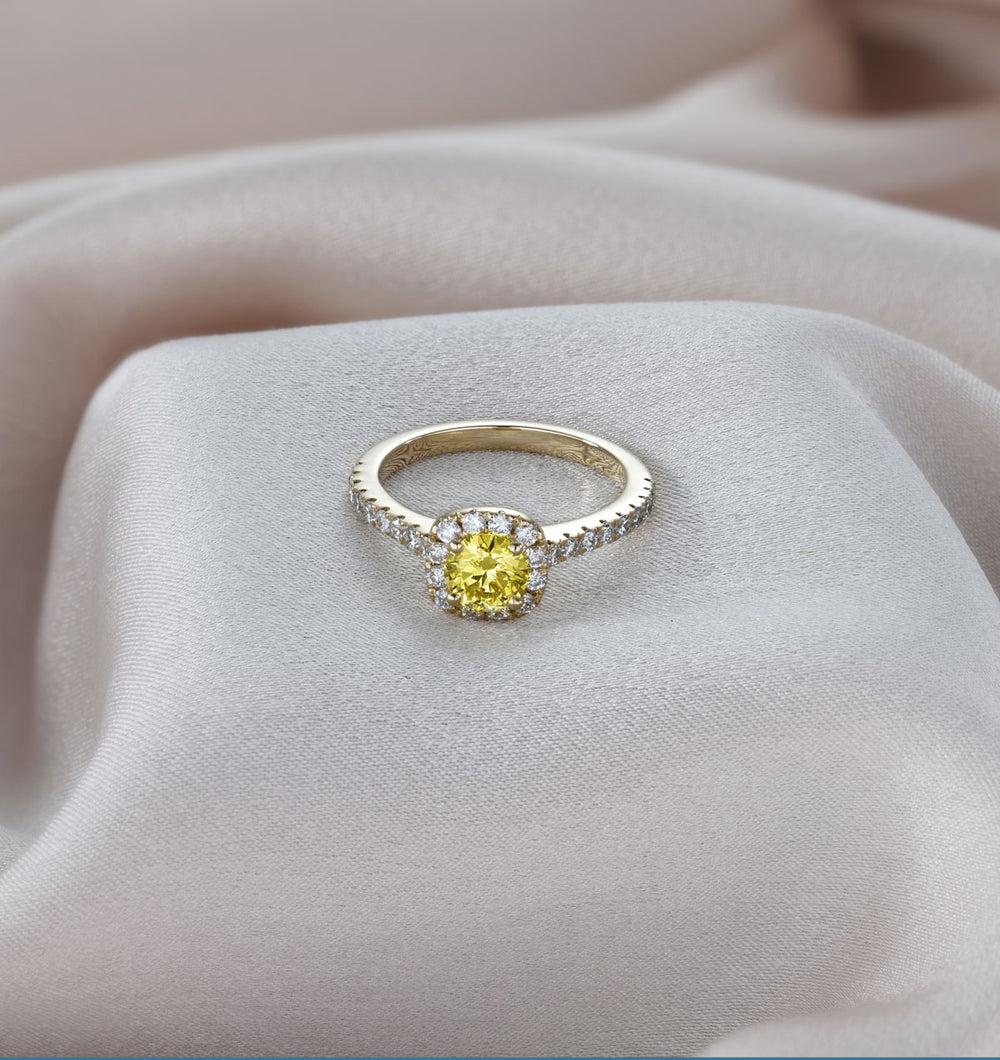 Elizabeth Yellow Lab Diamond 1.00ct Halo Ring in 18K Yellow Gold - Elara Collection