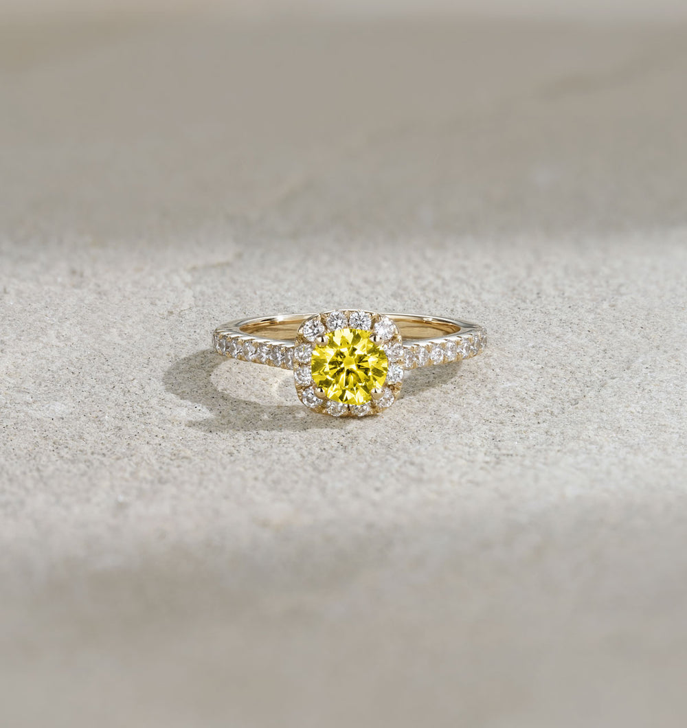 Elizabeth Yellow Lab Diamond 1.00ct Halo Ring in 18K Yellow Gold - Elara Collection
