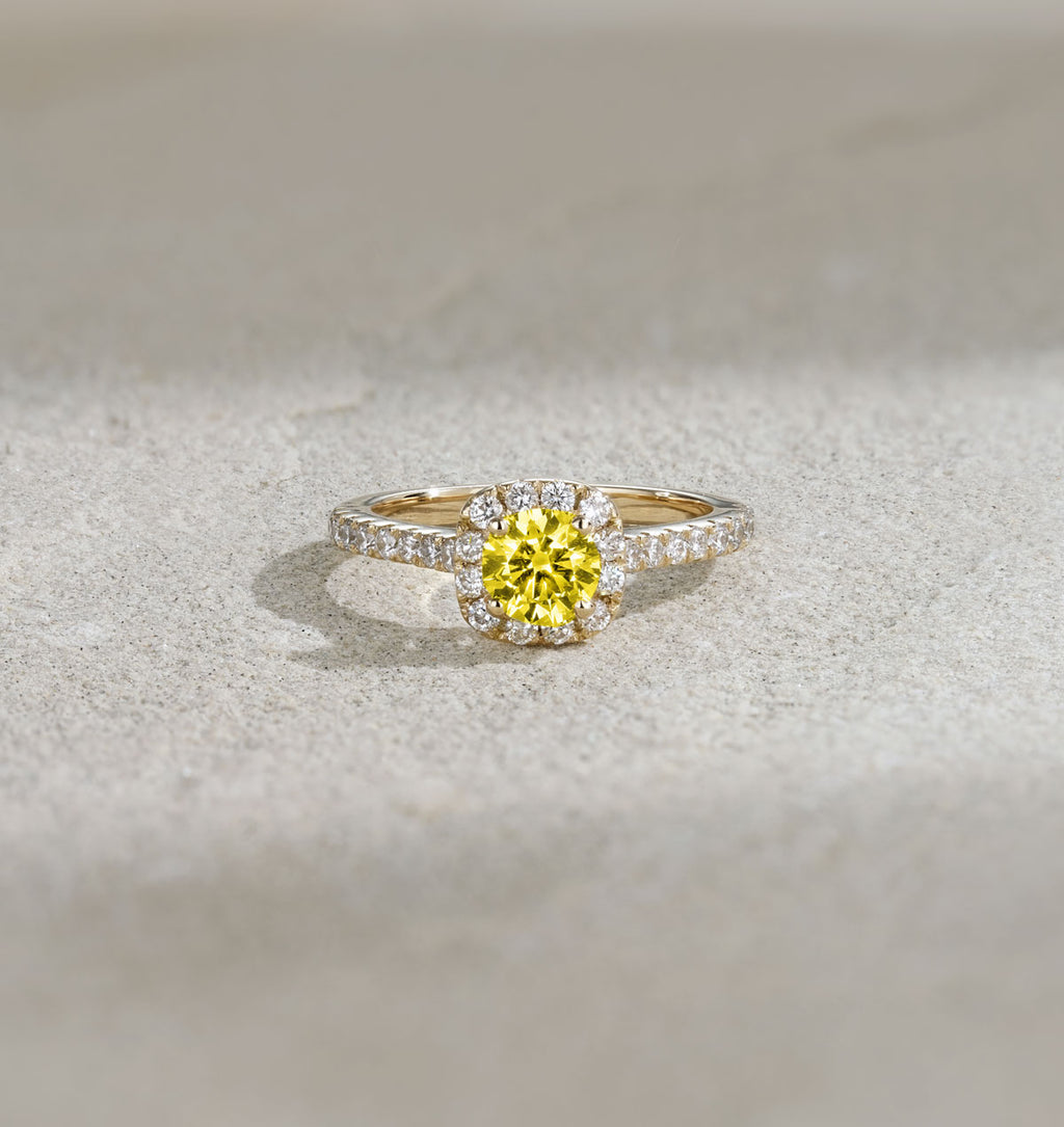 Elizabeth Yellow Lab Diamond 1.00ct Halo Ring in 18K Yellow Gold - Elara Collection
